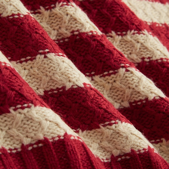 Cider Christmas Red Cream Knit Collar Striped Tassel Sweater Size XS NEW - Picture 8 of 8